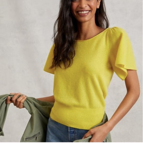 Yellow Anthropologie Maeve Cashmere Flutter Sleeve Sweater Top - Picture 1 of 6